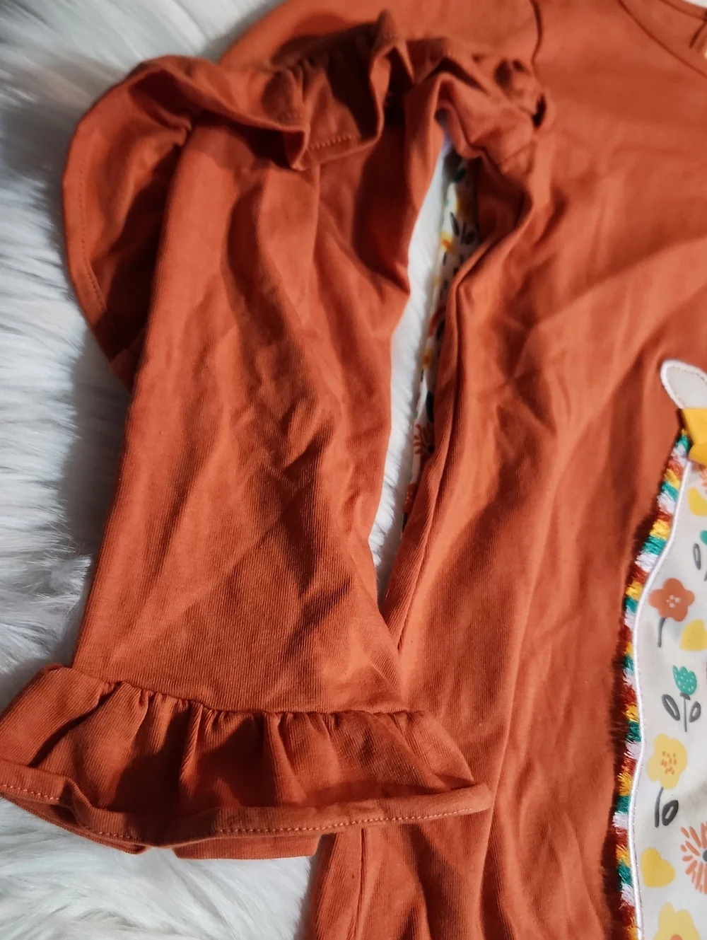 Rare Editions Rust Giraffe Ruffle Top & Printed Leggings - Girls Size: 6